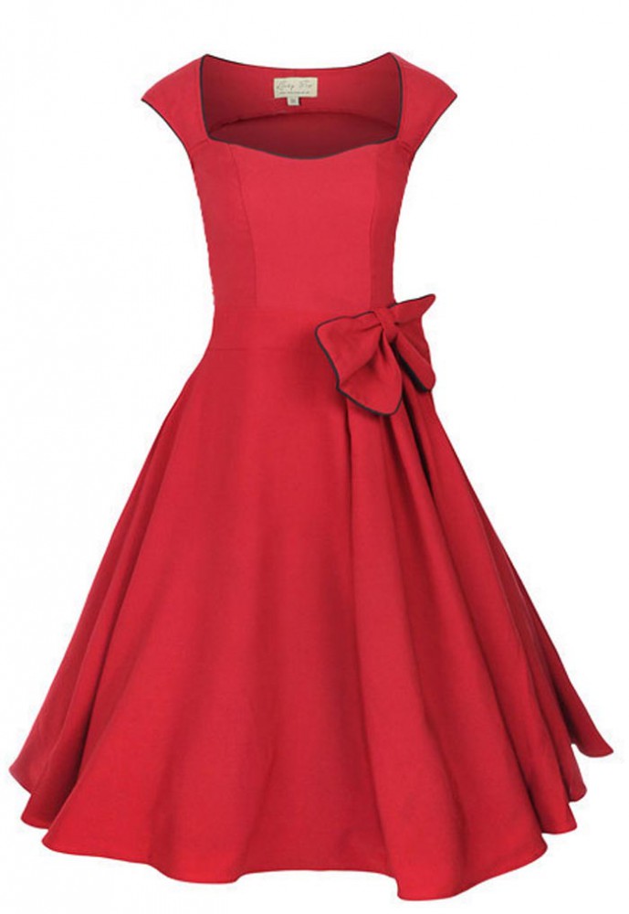 50er Jahre ROCKABILLY-KLEID inkl. Petticoat - ROT Fashion